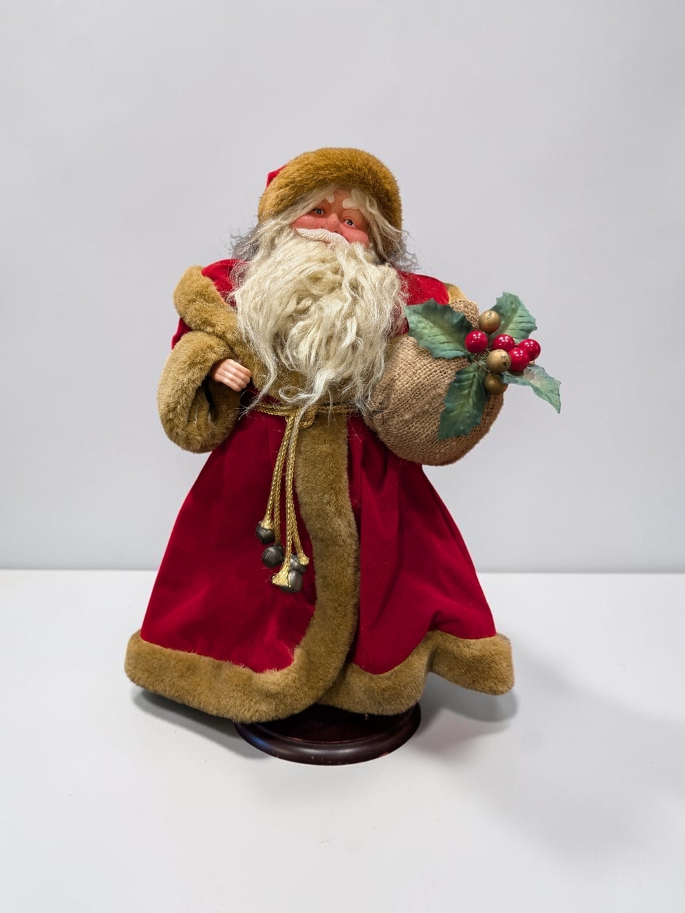 Traditional Red Santa Figure with Fur Trim On Base Vintage 15.5" "Bronson Style"
